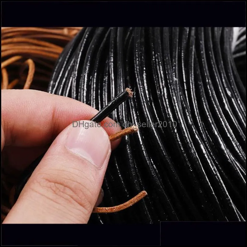 2-5m/lot 1.5 2 2.5 3 4 5 6mm 3 Color Genuine Cow Leather Round Thong Cord DIY Bracelet Findings Rope String For Jewelry Making 1229 Q2