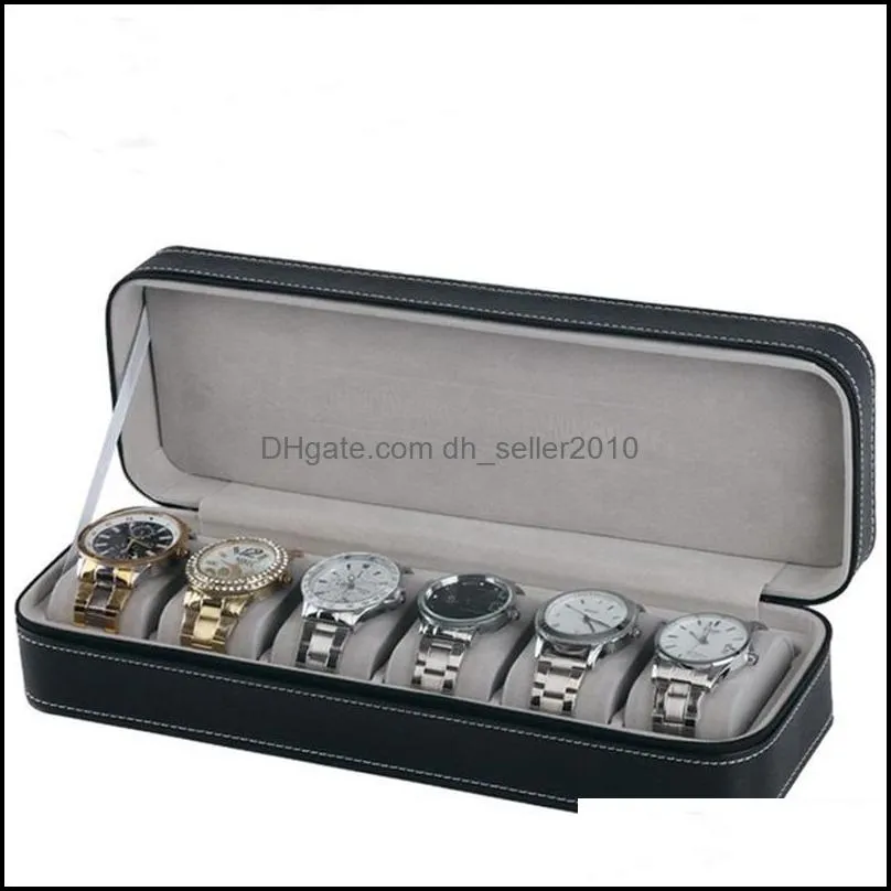 6 Slot Watch Box Portable Travel Zipper Case Collector Storage Jewelry Storage Box(Black) 311 T2