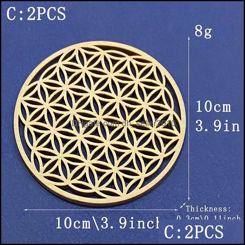 2Pcs Flower Of Life Shape Wooden Wall Sign Laser Cut Non-slip Set Wood Placemats Table Mat Round Cup Pad Art Home Decor