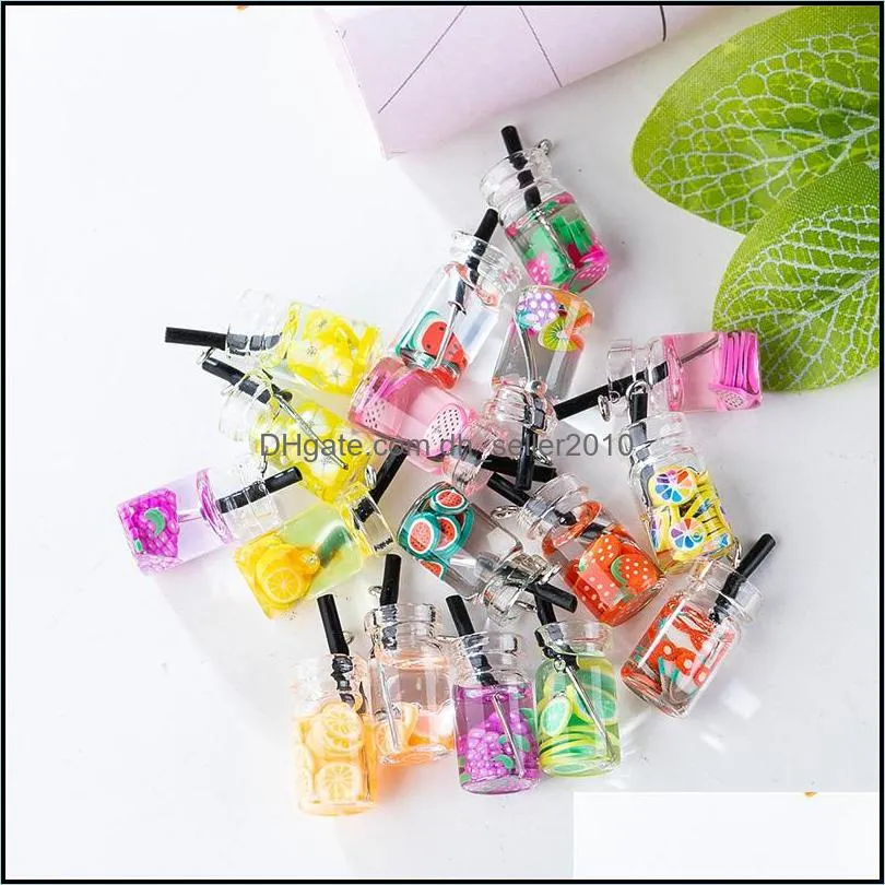 Acrylic Transparent Glass Cup Charms 10Pcs/set Fruits Sundae Colour DIY Earrings Necklace Charm Kids Women Jewelry Findings Components 6 8xy
