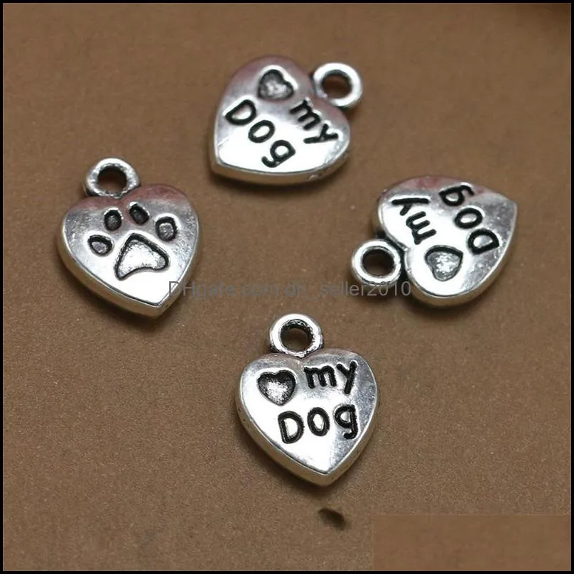 Charms heart love my dog 13*10mm Antique Making pendant fit,Vintage Tibetan Silver,DIY bracelet necklace430 T2