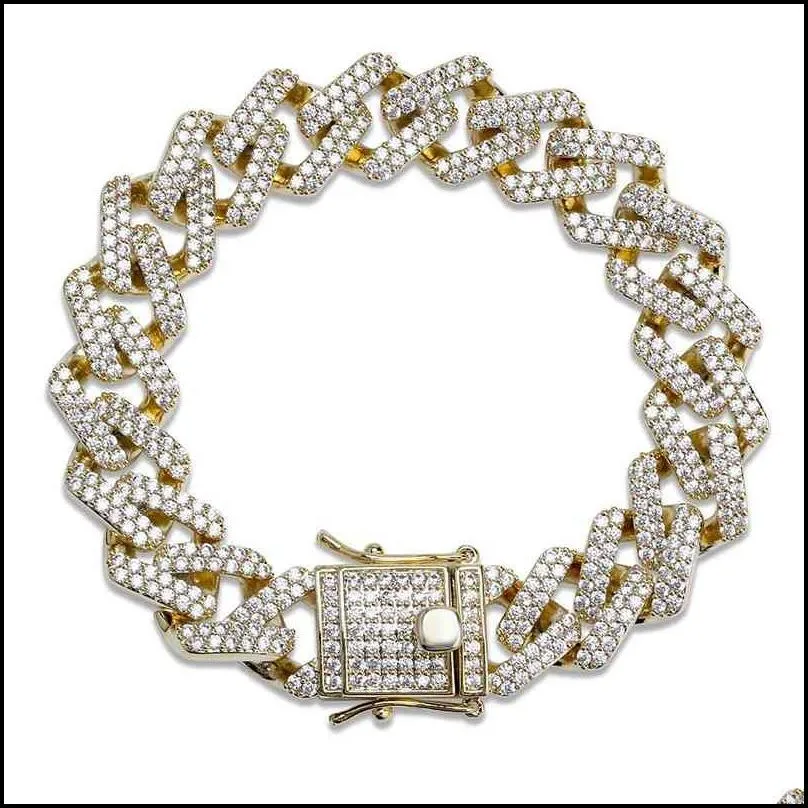 hip hop jewelry 18k gold plating cuban chain zircon bracelet for men