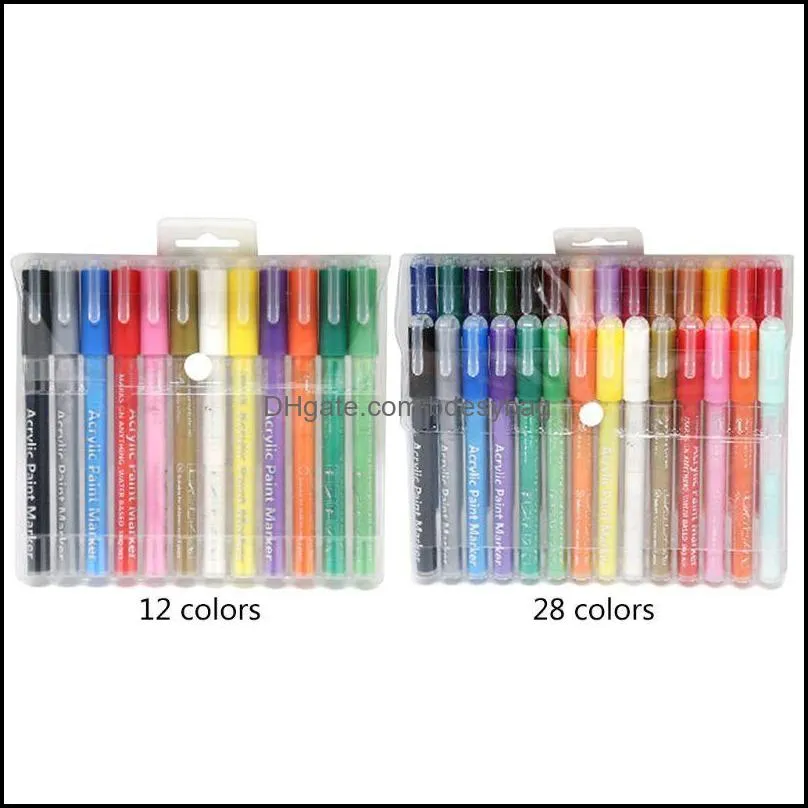 12/28 colors fine tip washable acrylic paint markers for ceramic glass wood canvas scrapbooking kids crafts 201125