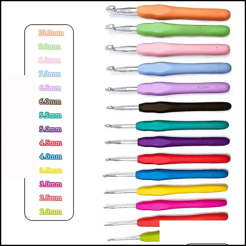 craft tools 14pcs/set diy crochet hooks 2mm-10mm smooth knitting needles ergonomic soft grip handles for arthritic hands kdjk2207