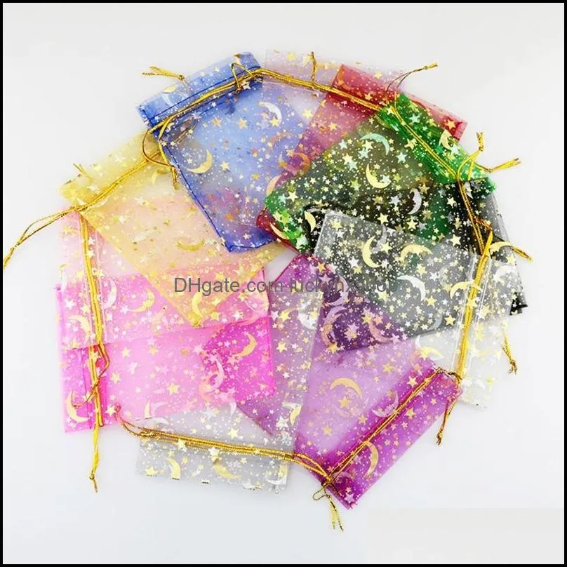 jewelry pouches bags 100pcs moon stars drawstring organza small gift for wedding party valentine`s dayjewelry