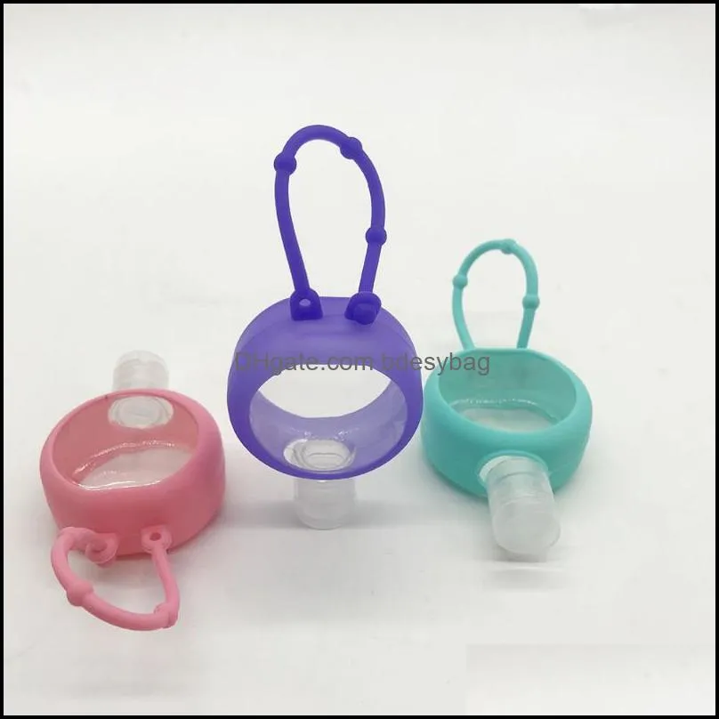 round solid color silicone baby shower hand sanitizer bottle holder portable refillable bottle cosmetic container with key ring232i