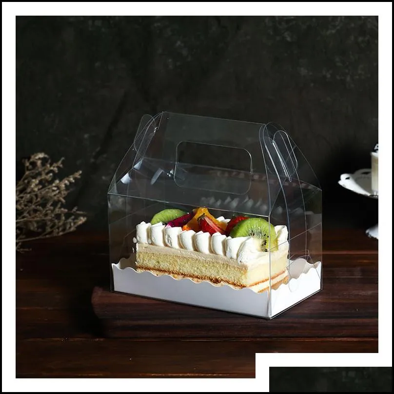 gift wrap clear pet cake box with handle cheese swiss roll package box portable baking party dessert boxes