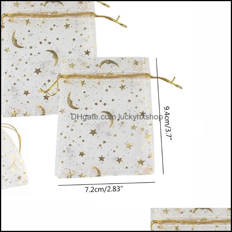 jewelry pouches bags 100pcs moon stars drawstring organza small gift for wedding party valentine`s dayjewelry