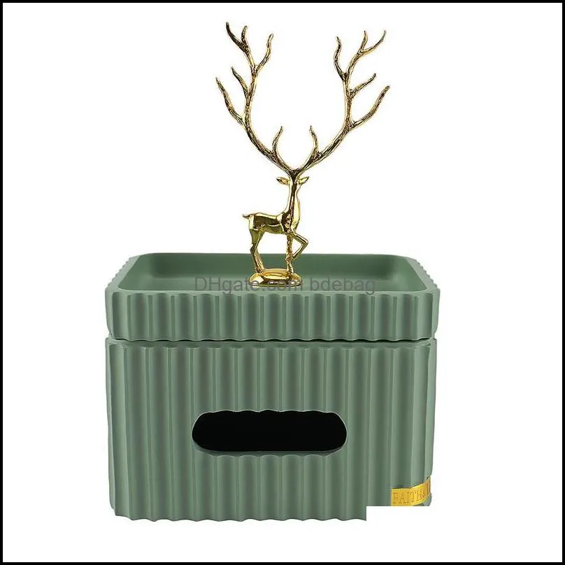 Golden Deer Rectangular Box Resin Striped Storage Canister Living Room Desktop Home Decor