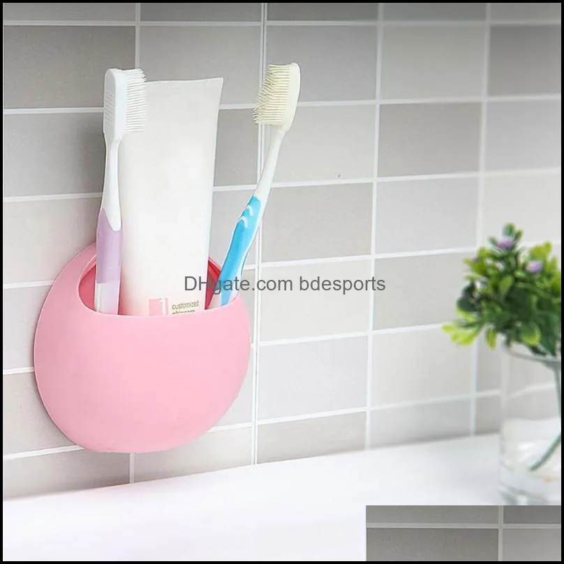 Useful Plastic Home Toothbrush Wall Mount Holder Sucker Suction Organizer Cup Rack Accessories Shelf