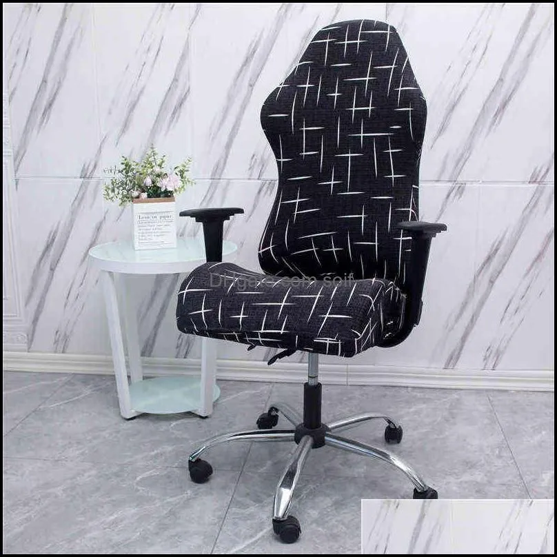 Office Computer Gaming Chair Covers Stretch Spandex Armchair Gamer Seat Cover Printed Household Racing Desk Rotating Slipcovers