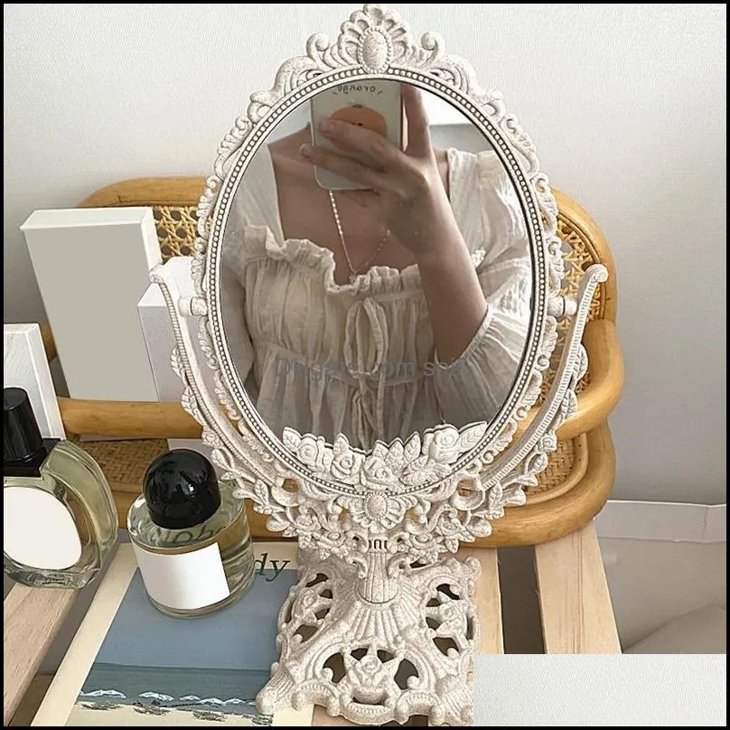 Nordic Cutelife Silver Plastic Vintage Decorative Mirror Small Round Make up Bedroom Ins Table Room Standing Glass