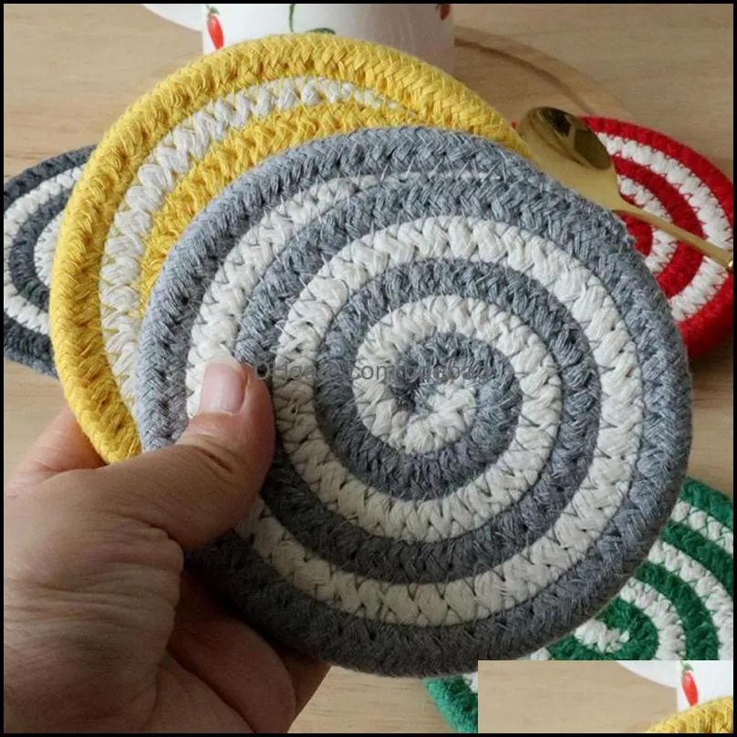 Soft Daily Round Cotton Woven Coasters Protective Tablemats Heat Insulation For Kitchen