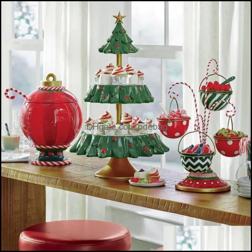 Christmas Snack Stand 2 Tier Resin Food Serving Tray Cupcake Holder Bowl Table Ornaments Rack