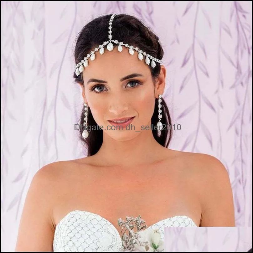 Luxurious Headpiece Rhinestone Crystal Hair Chain Women Hair Decoration Simulated Pearl Headband Bride Wedding Jewelry