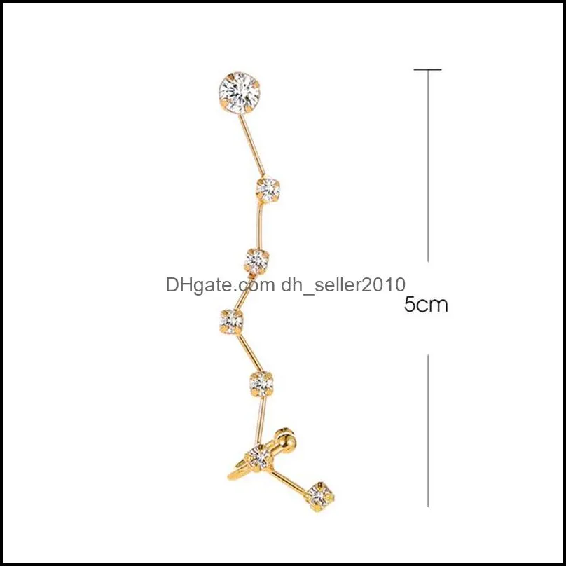 Big Dipper Ear Studs Single Ears Hook Aestheticism Diamond Inlay Earing Simplicity Cold Wind Temperament Women Plated Gold Silver Color Jewelry Crystal 2 3qw