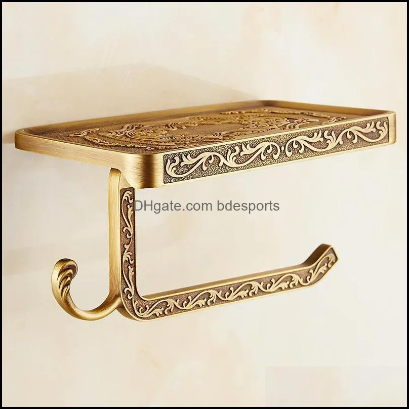 Antique Carved Aluminum Alloy Paper Mobile Phone Holder With Shelf Towel Rack Toilet Tissue Box