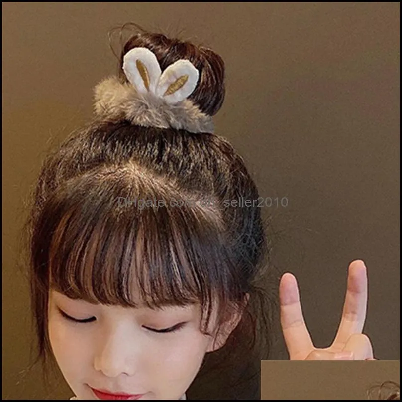 Hairy Rabbit Ears Hair Rope Ring Plush Winter Autumn Accessories Female Women Colorful Hairs Ties Lovely 0 88dd N2