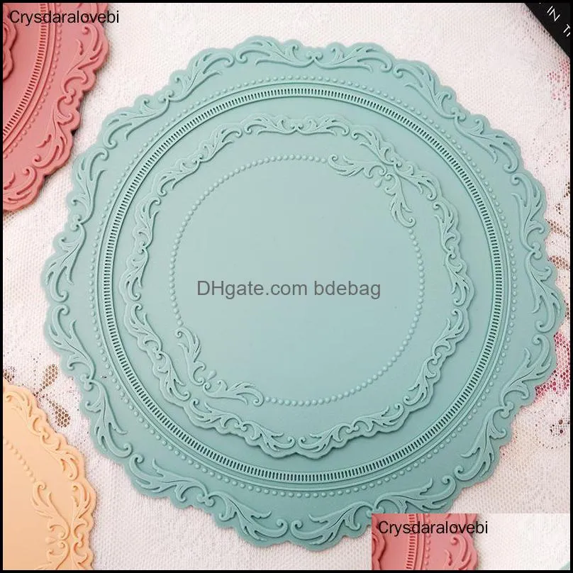 Silicone Place Mat Round Lace Shape Pad Korean Dining Insulation Po Frame Decoration Wedding Coasters