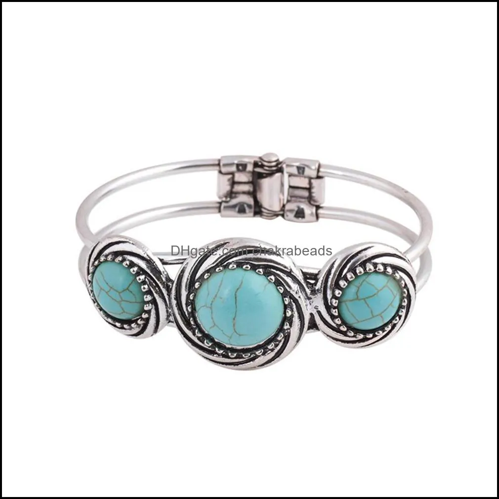 wholesale- vintage jewelry tibetan silver carved round turquoise bangle gift for women bracelet watch band pulsera brazalete accessory