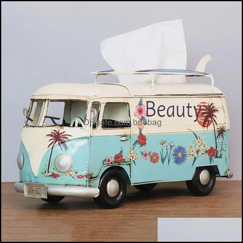 Retro Box Wrought Iron Creative Industrial Wind Bus Desktop Decor Paper Ornaments For Home Living Room
