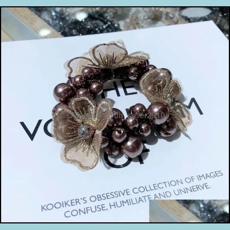 Women Beading Flower Pearl Coiling Lady Handmade Weave Fashion Rubber Band Multicolor Hair Accessories 5ht J2