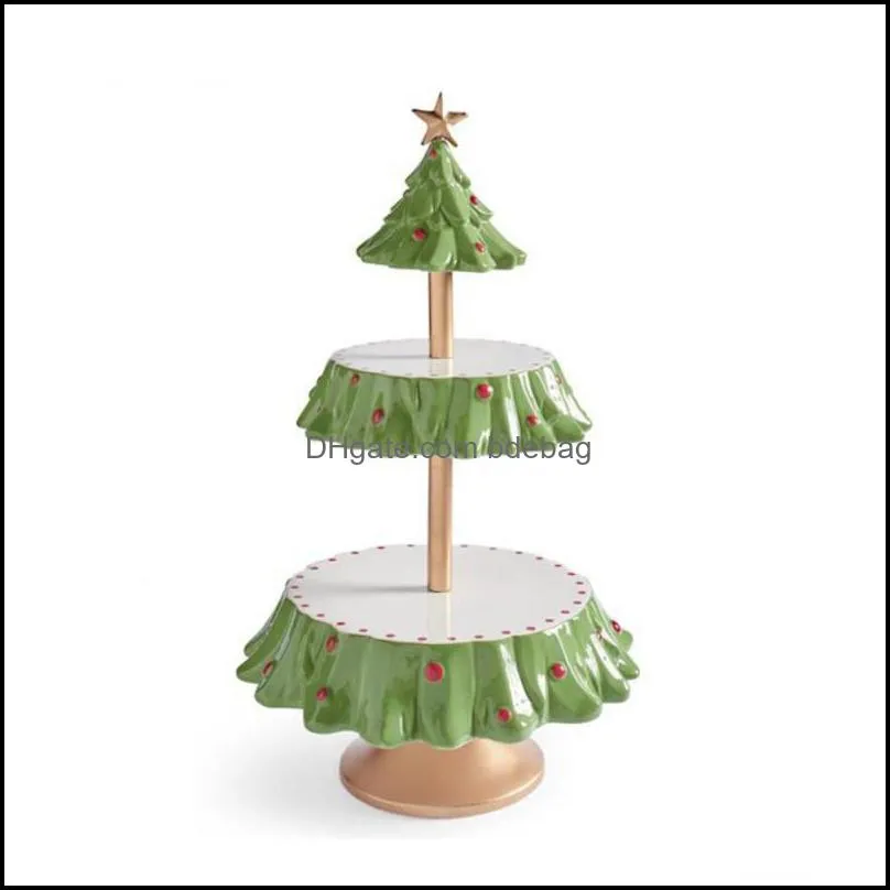 Christmas Snack Stand 2 Tier Resin Food Serving Tray Cupcake Holder Bowl Table Ornaments Rack