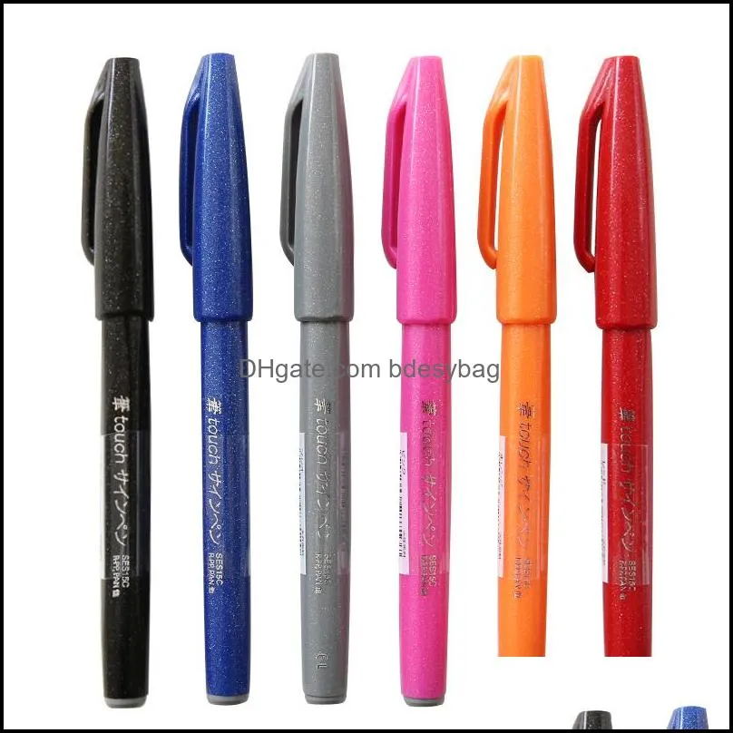 12pcs/set pentel new color brush pen color marker pen painting art scrapbooking supplies school stationery wholesale 201125