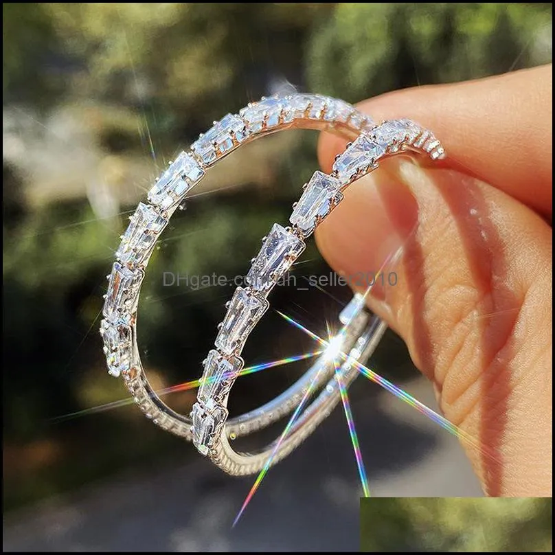 Big Crystal Hook Earrings Metal Circle Dazzling Bar Wedding Party Jewelry Setting Pave Zircon For Women