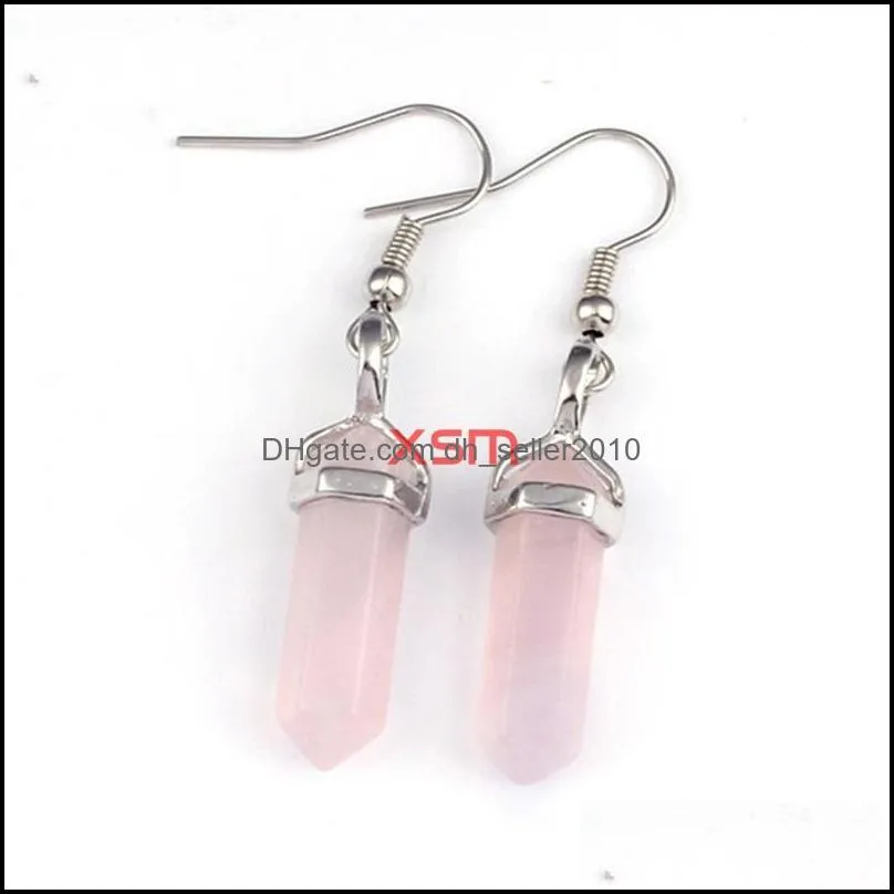 Dangle Chandelier Natural Stone Drop Earrings Reiki Hexagonal Pendulum Amethysts Lapis Fluorite Pink Crystal Earring Women Piercing 3611