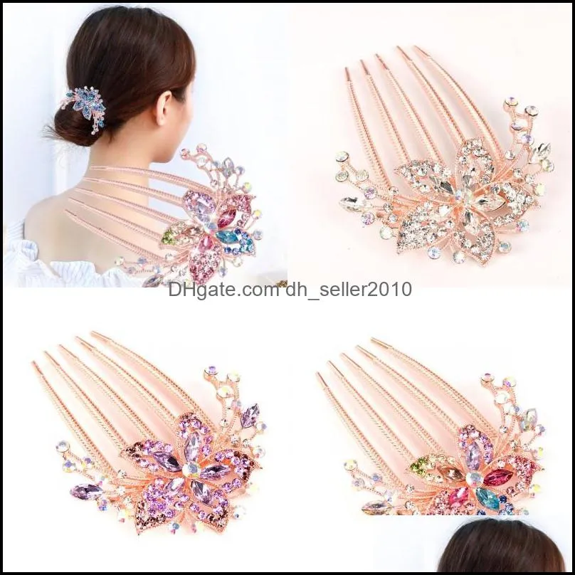 Inlay Inlay Rhinestone Hair Comb Barrettes Jewellery Women Flower Shaped Fashion Alloy Five Tooth Combs Hairpin Versatile Accessories 3 5ch
