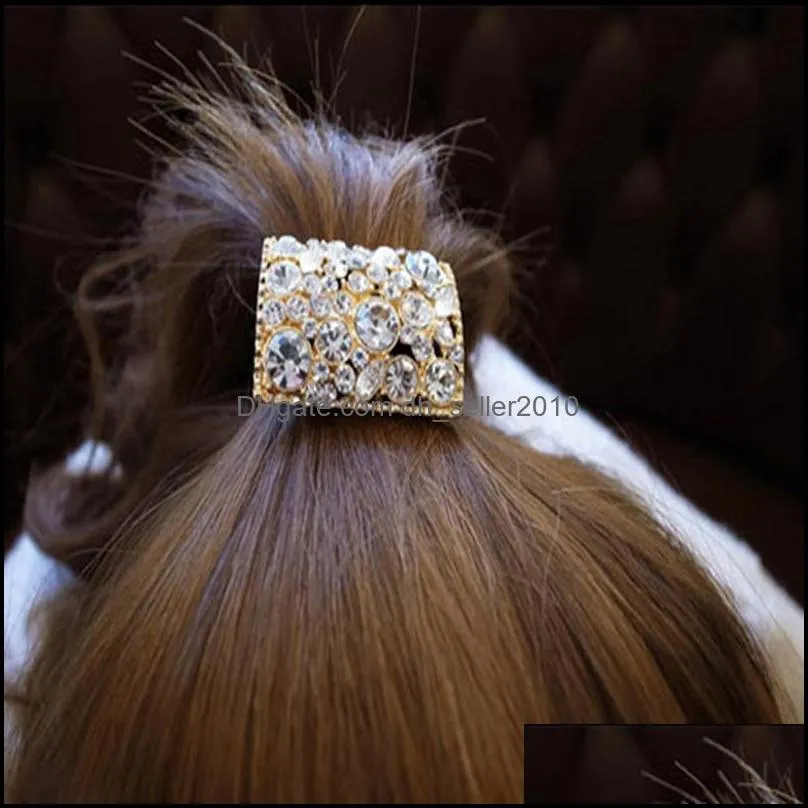 24pcs Women`s Accessories Rhinestone Crystal Geometry Oblong Hair Band Ponytal Holder 66 J2