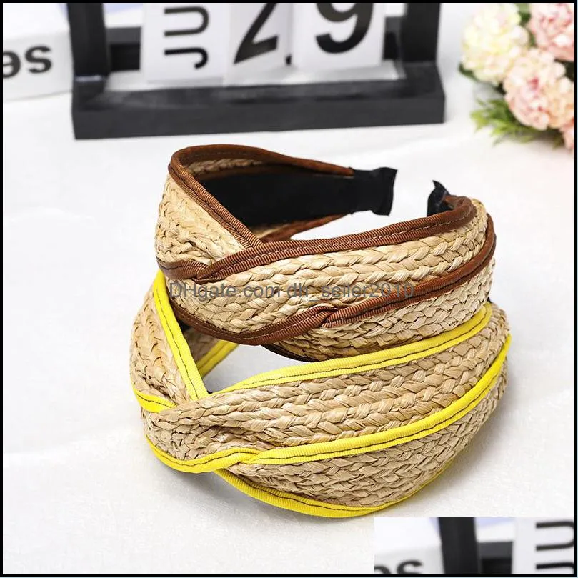 Straw Weaving Lady Headband Hemming Fashion Head Hoop Lafite Grass Hair Accessories For Women Multicolor 6ms J2B