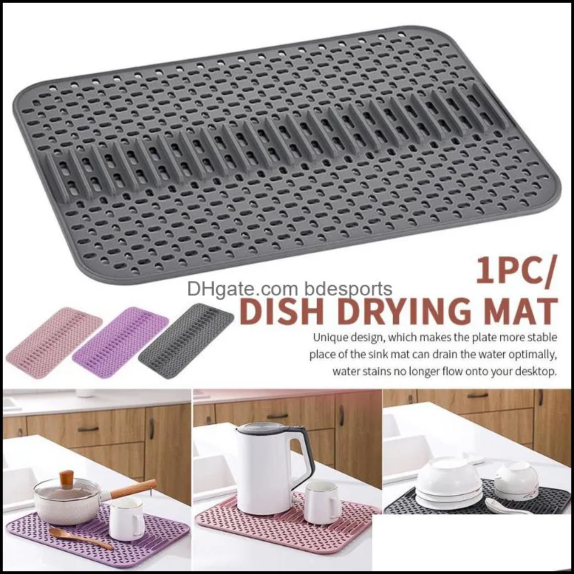 With Hole Insulated Easy Clean Eco Friendly Baking Non Slip Dish Drying Mat Soft Silicone Rollable Heat Resistant Home