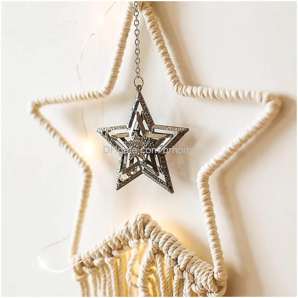 macrame woven wall hanging star dream cathers boho home chic bohemian geometric art decor beautiful apartment bedroom dorm room bohemian hippie ornament festival gift