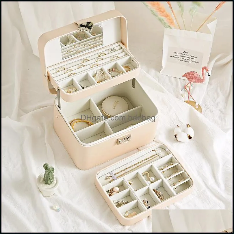 Travel Exquisite Makeup Jewelry Box Large Capacity Women PU Necklace Rings Earrings Packaging Display