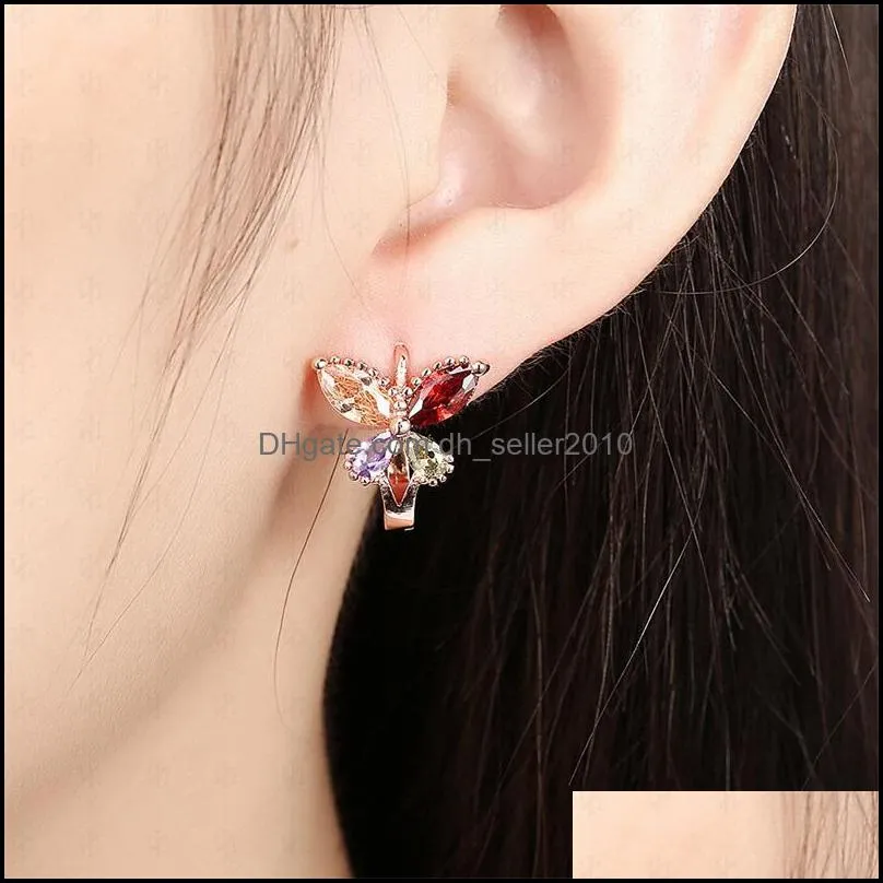 Factory Price Wholesale Back 18K Rose Gold Plated Charm Butterfly Clip Earrings with Zircon Fashion Party Gift Jewelry For Women 1229