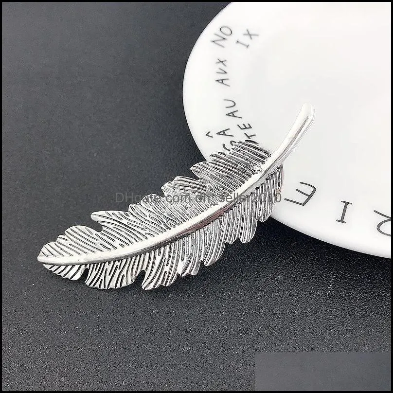 see detial jewelry retro exaggerated alloy feather hairpin leaves leaf side clip spring horsetail hairpin wholesale