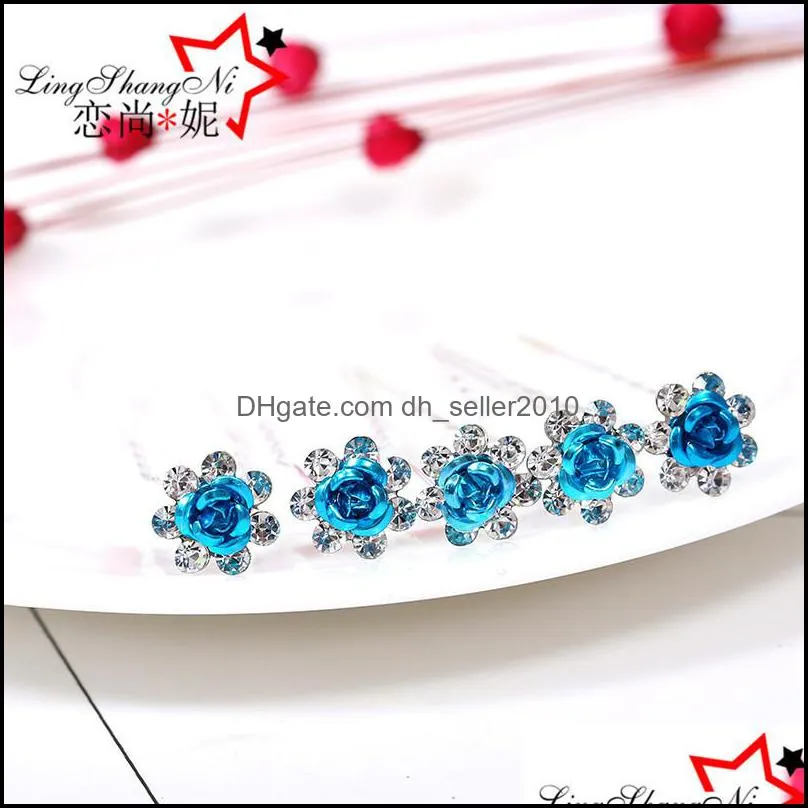 Wedding Bridal Hairpins Crystal Rhinestone Rose Flower Hairpin Clips Styling Accessories High Hair Jewelry 1826 Q2