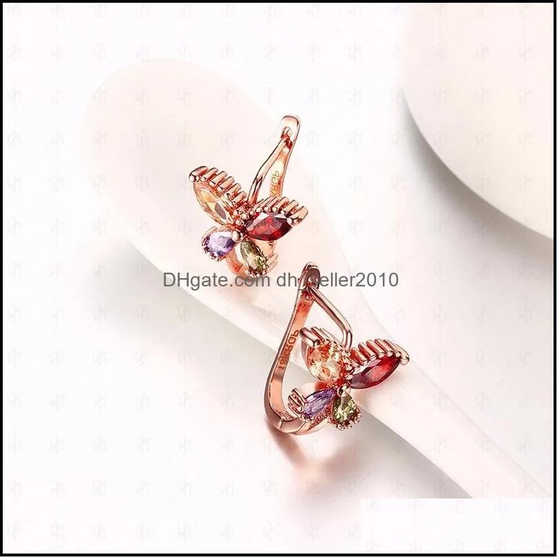 Factory Price Wholesale Back 18K Rose Gold Plated Charm Butterfly Clip Earrings with Zircon Fashion Party Gift Jewelry For Women 1229