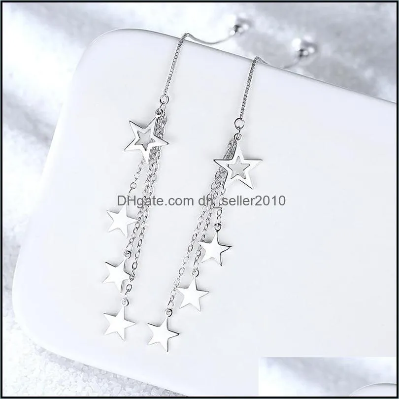 925 sterling silver new Jewelry new woman fashion gold and silver earrings long tassel five-pointed star round retro