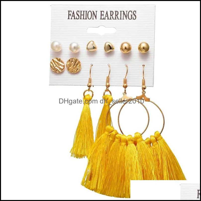 Dangle 6 Pairs Drop Earrings Set Jewelry Fashion Women Geometric Alloy Bohemia Style Multi-color Tassels Earrings 3476 Q2