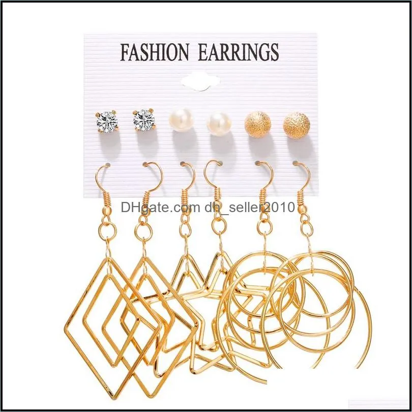 Dangle 6 Pairs Drop Earrings Set Jewelry Fashion Women Geometric Alloy Bohemia Style Multi-color Tassels Earrings 3476 Q2