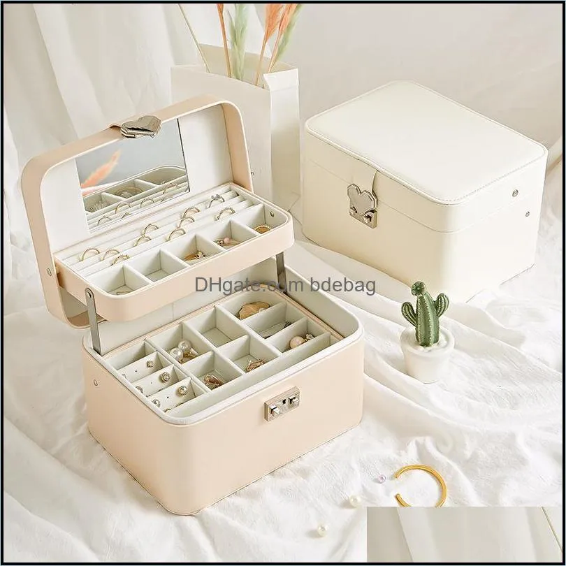 Travel Exquisite Makeup Jewelry Box Large Capacity Women PU Necklace Rings Earrings Packaging Display