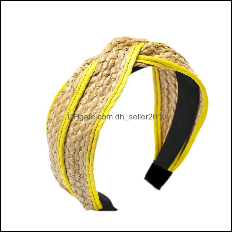 Straw Weaving Lady Headband Hemming Fashion Head Hoop Lafite Grass Hair Accessories For Women Multicolor 6ms J2B