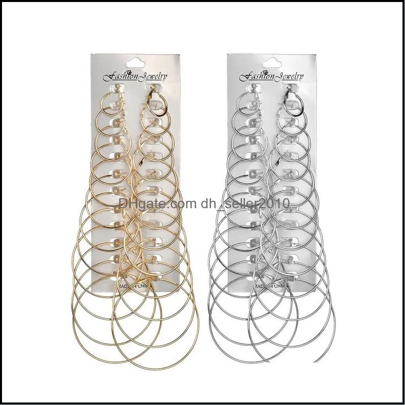 12 Pairs/set,Gold Hoop Earrings Set Big Circle Earring Fashion Jewelry Earings for Women Girls Steampunk Ear Clip Korean Earring 522