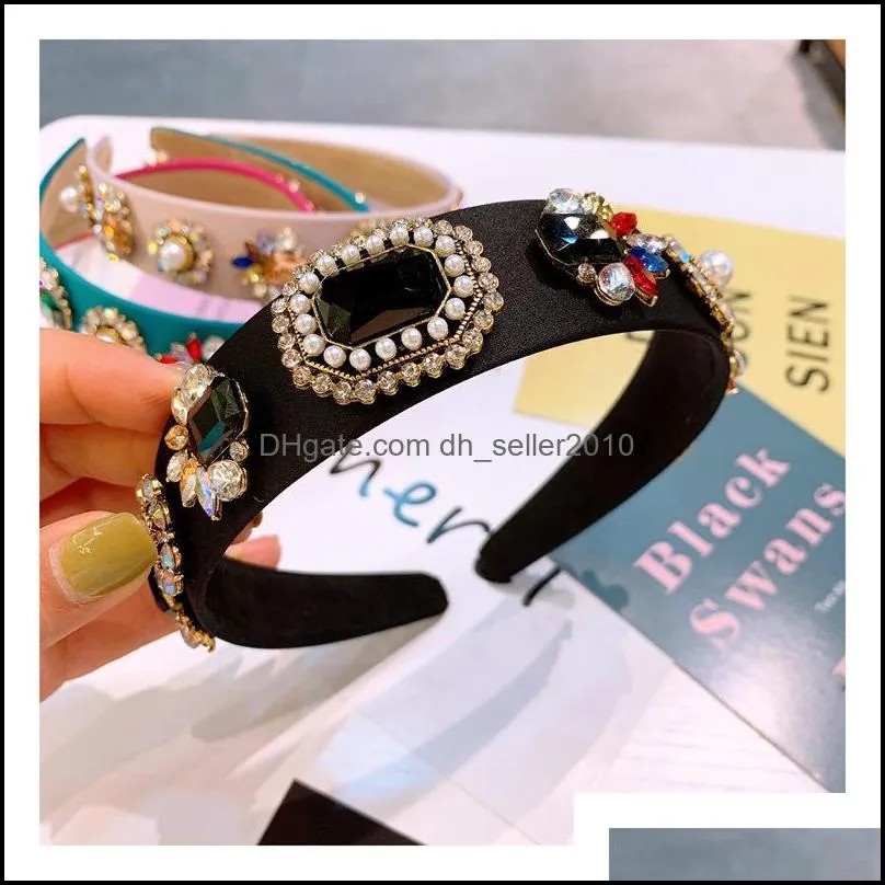 Headbands Crystal Rhinestone Women Hair Bands Wide Bling Imitation Pearl Elastic Lady Headbands Hoop Fashion Accessories 18 5hj J2