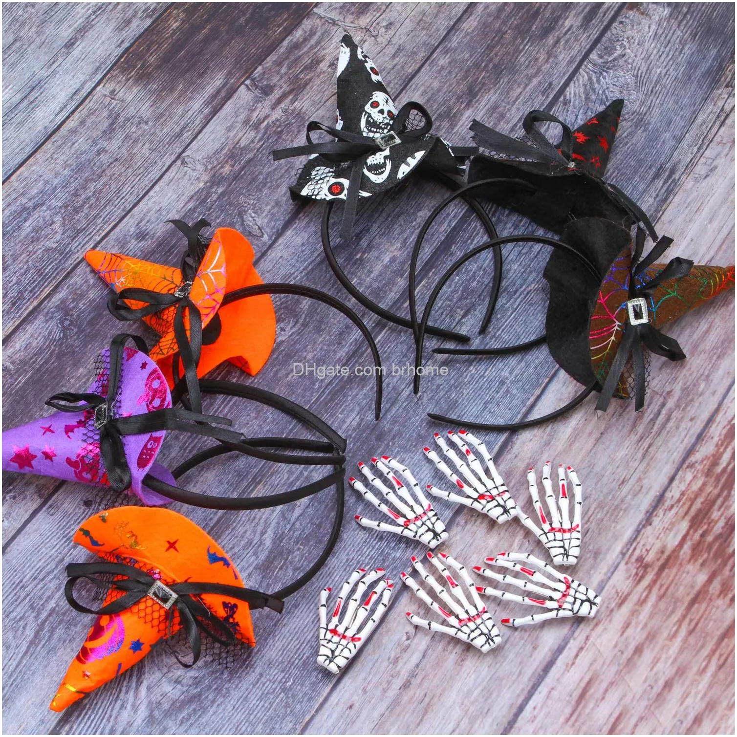 halloween headbands with bloodstain skeleton hair clip assorted halloween party witch spider hat headbands boppers head clip for halloween costume party