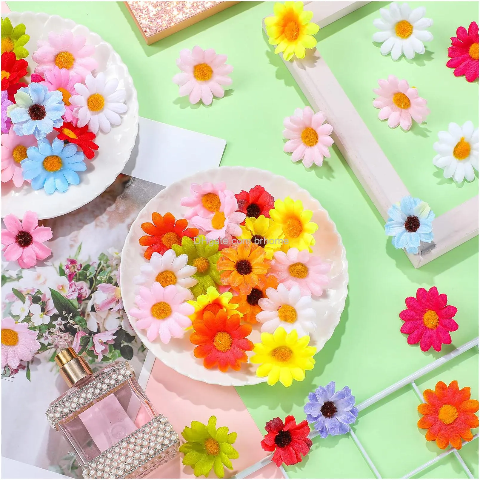 craft flowers mini flower heads fabric daisy flower silk flowers faux sunflower heads for scrapbooking sewing embellishment home wedding party decoration diy wreath accessories craft