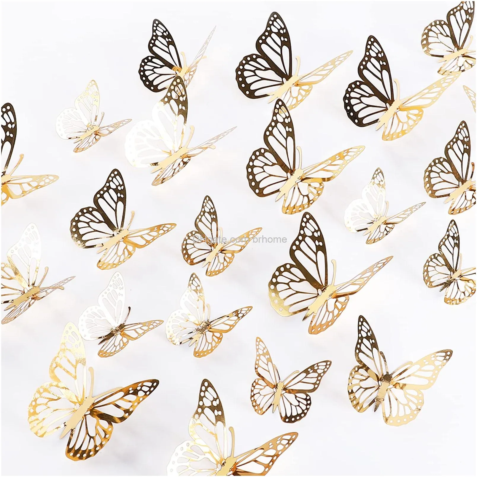 3d butterfly wall decor with adhesive stickers gold metallic